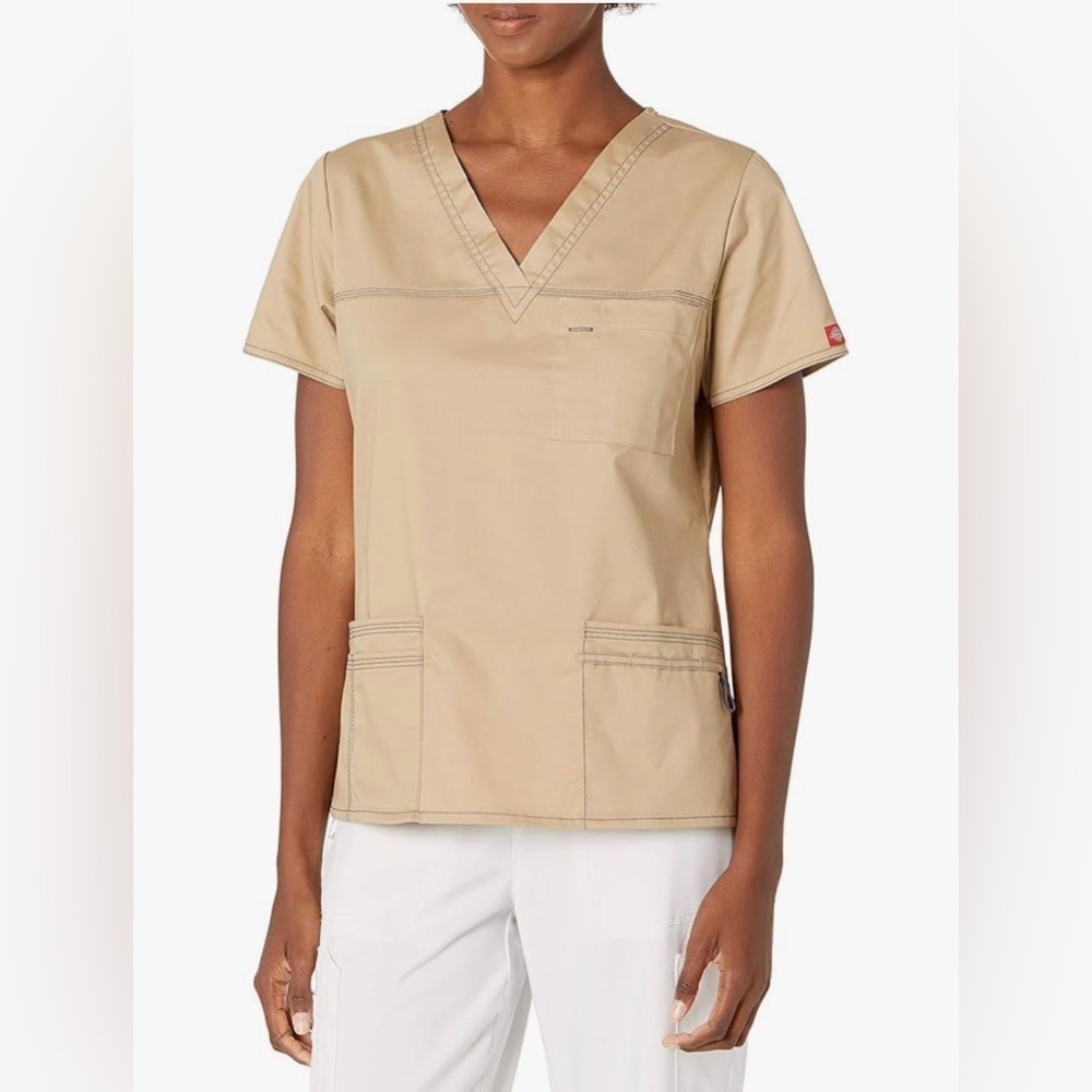 NWT Dickies Gen Flex Women Scrubs Top  4XL V-Neck Dark Khaki